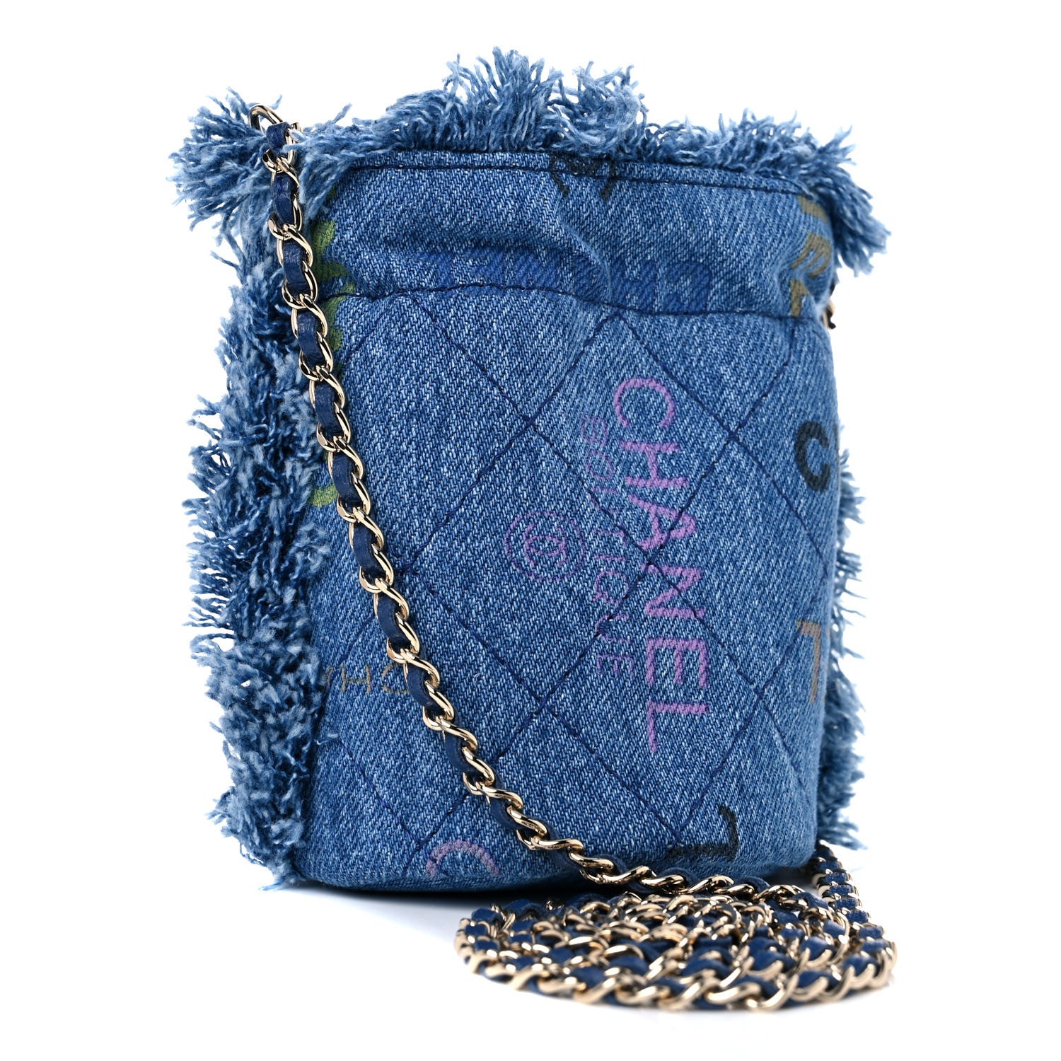 Chanel Denim Quilted Mood Mini Bucket With Chain Blue Multicolor 3 of 10