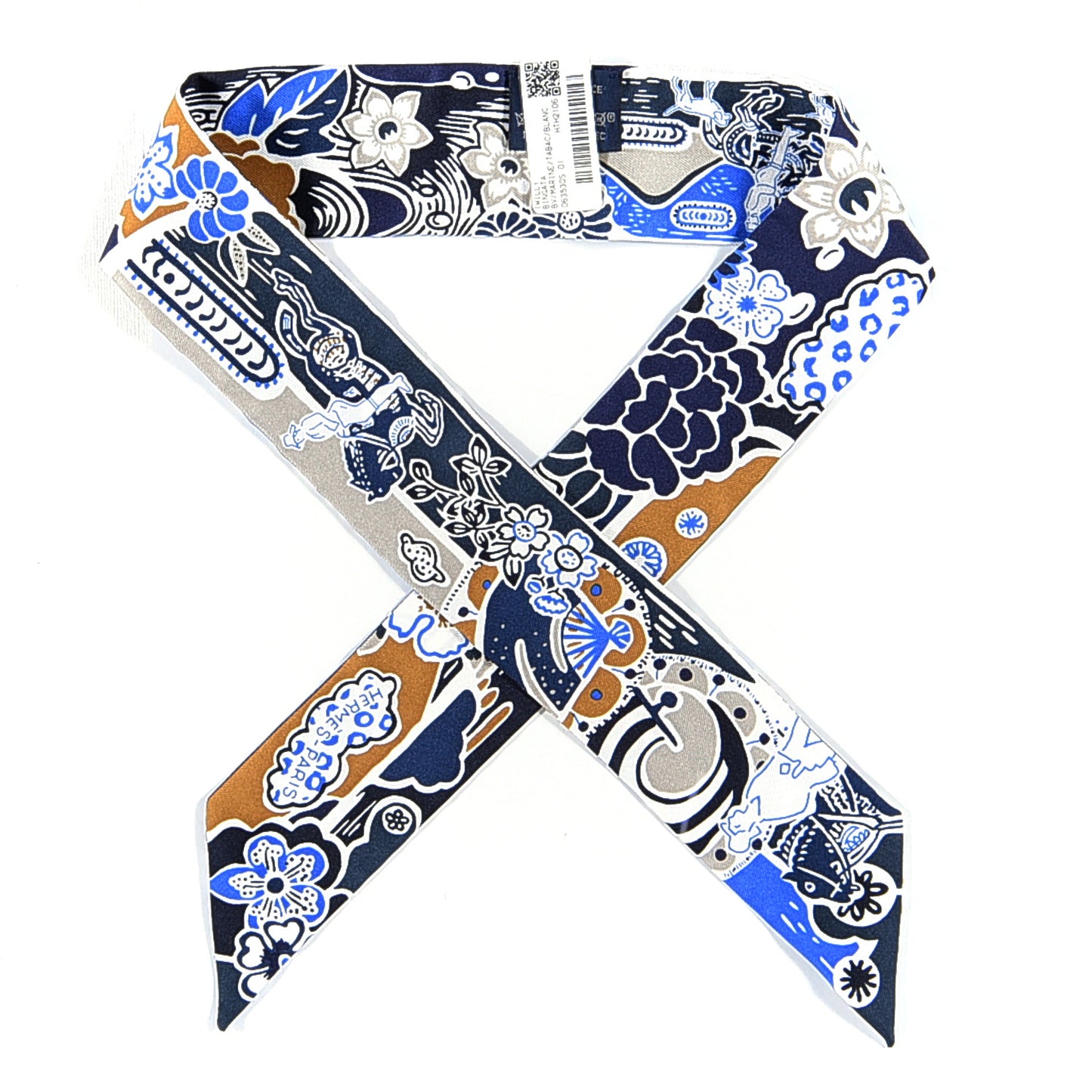 Silk Bingata Twilly Marine Tabac White