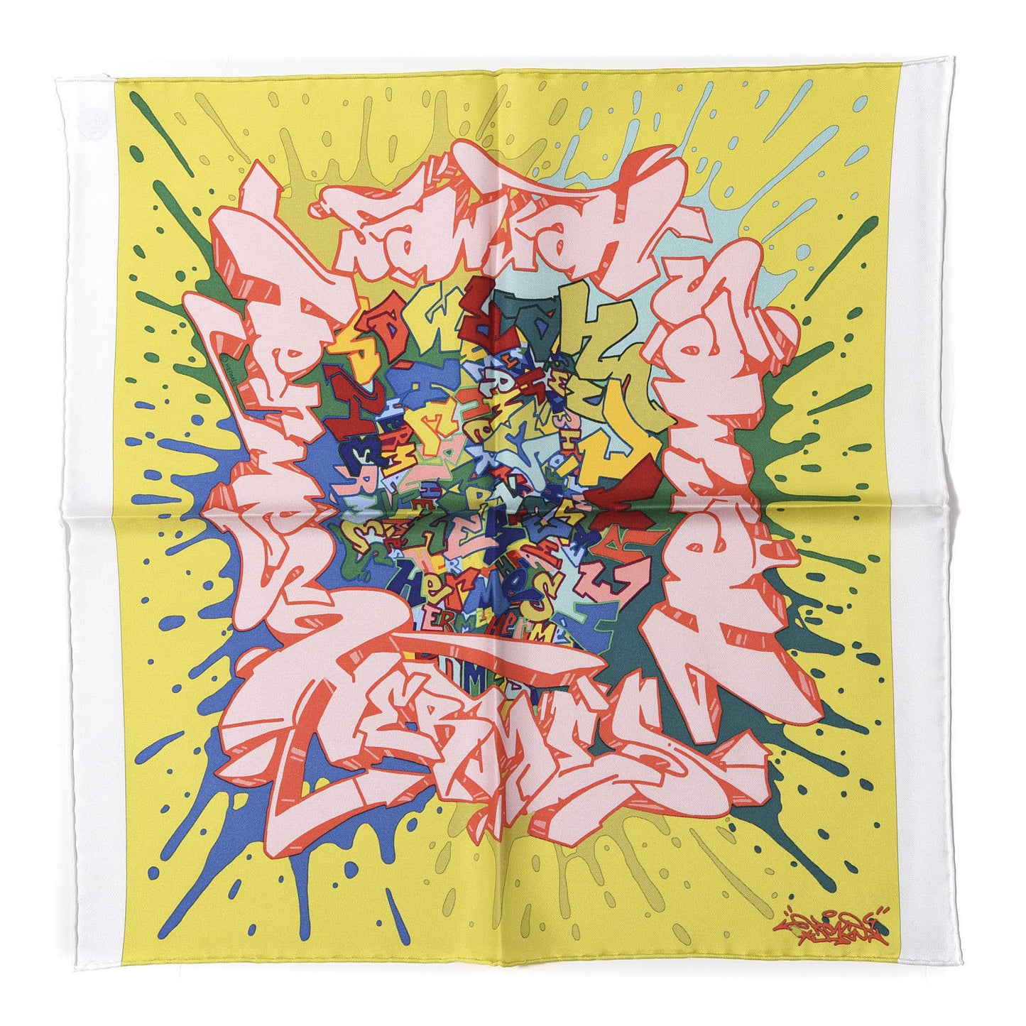 Silk Gavroche Graff Pocket Square Scarf Jaune Acide Vert