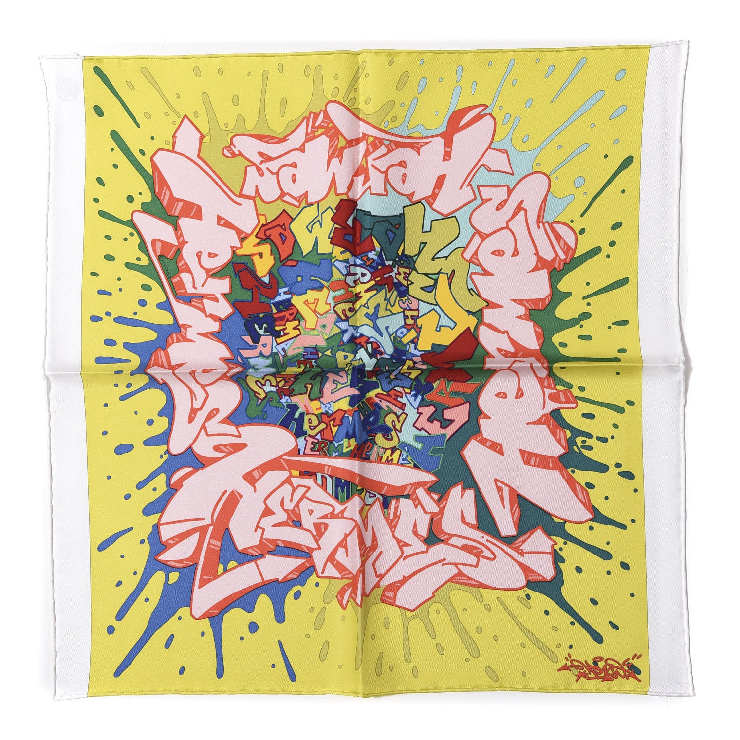 Hermes Silk Gavroche Graff Pocket Square Scarf Jaune Acide Vert 1 of 5