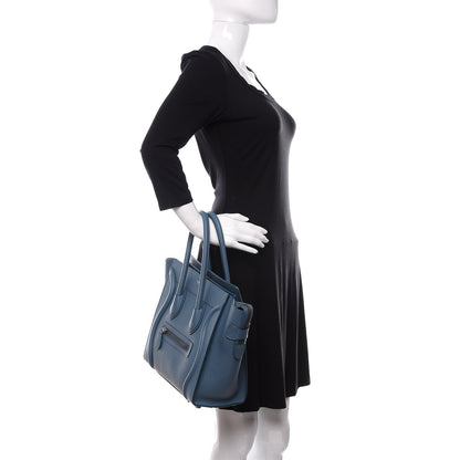 Celine Drummed Calfskin Micro Luggage Slate 2 of 10