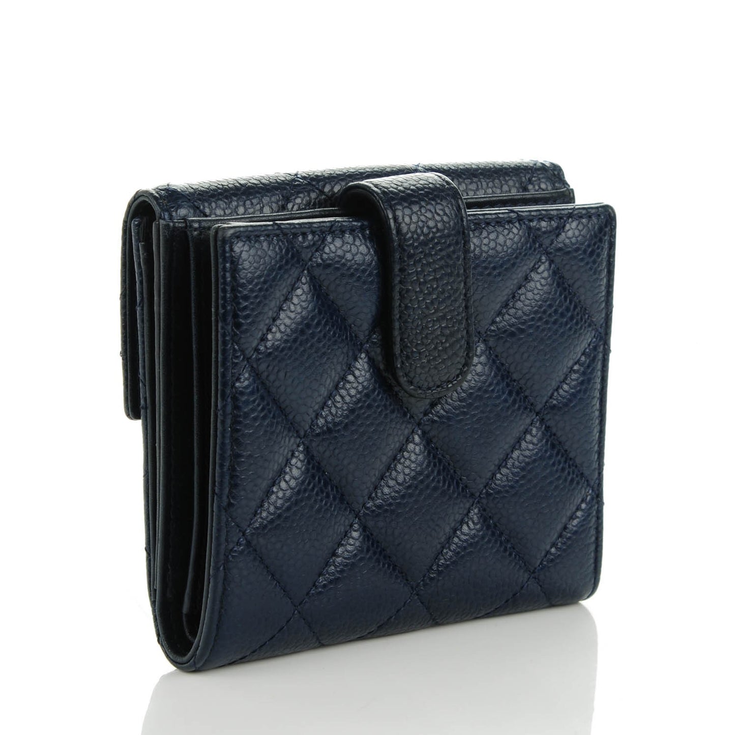 Caviar Quilted Compact French Flap Wallet Marine