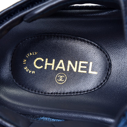 Chanel Denim Velcro Dad Sandals 37 Dark Grey Blue Black 9 of 10