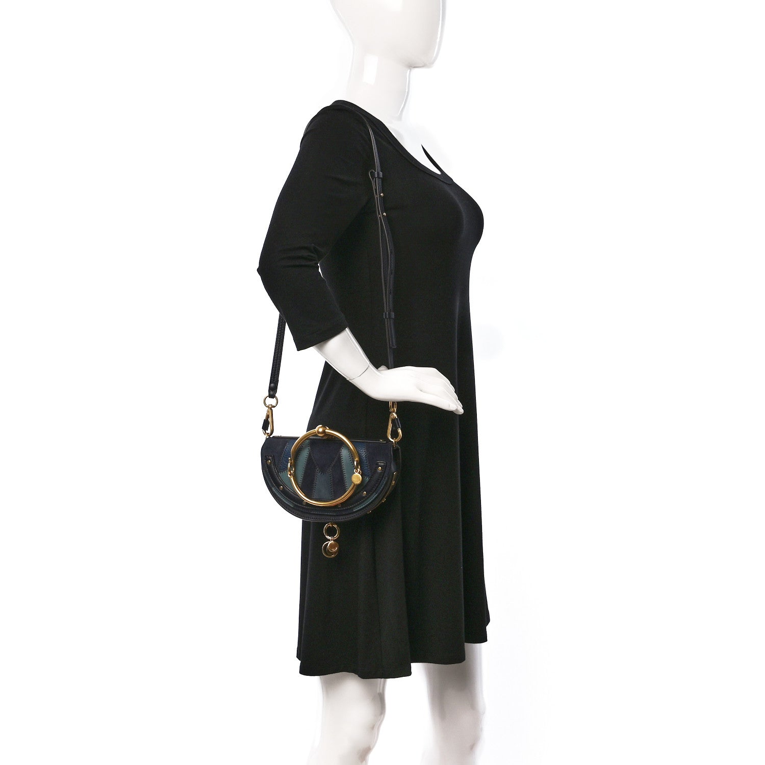 Chloe Calfskin Suede Patchwork Small Nile Bracelet Minaudiere Bag Dark Blue 2 of 10
