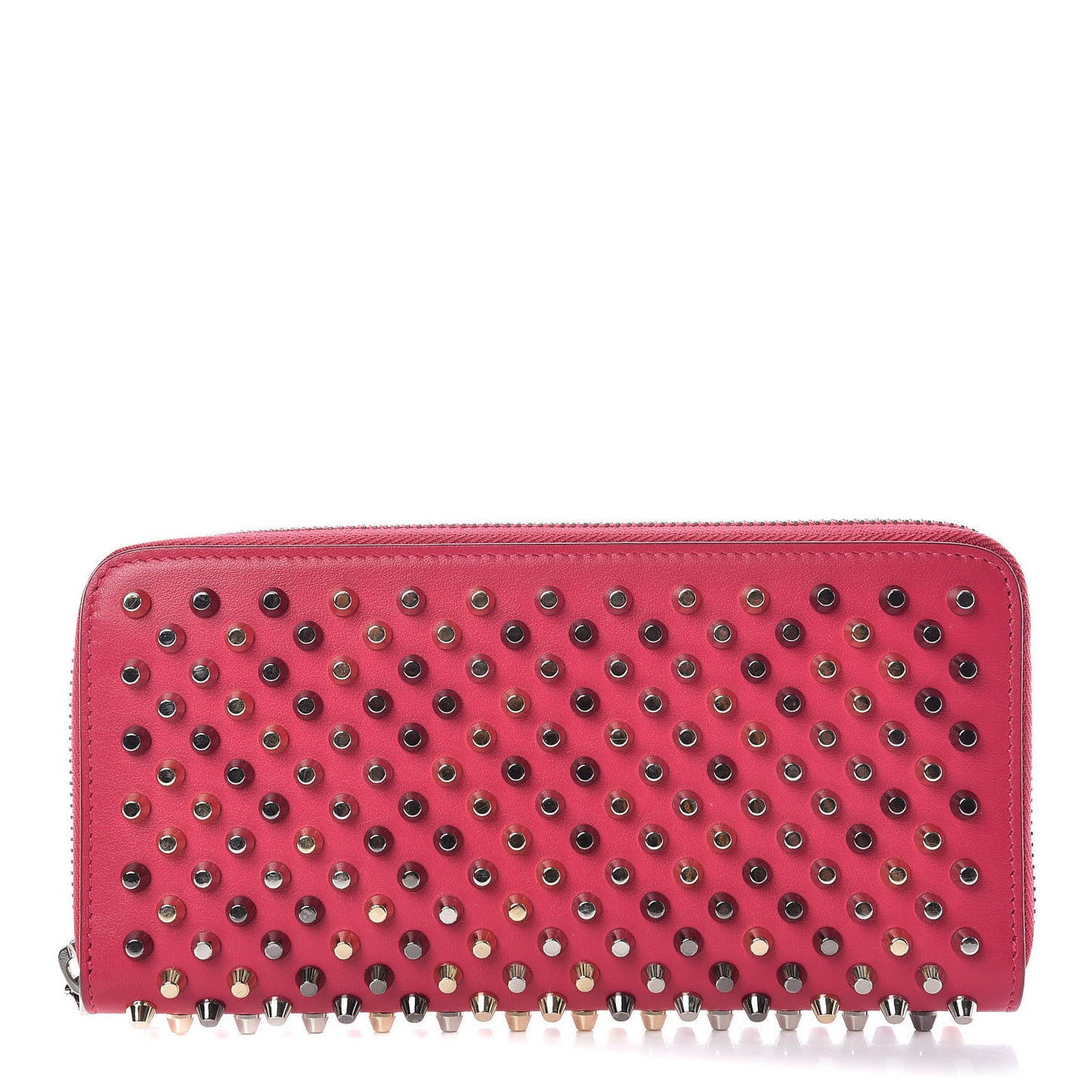 Calfskin Panettone Spiked Zip Around Wallet Rosa