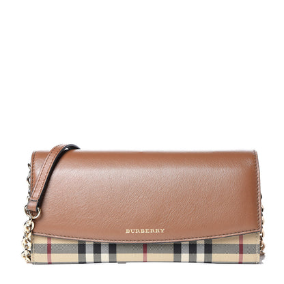 Burberry Calfskin Horseferry Check Henley Wallet On Chain Tan 1 of 11