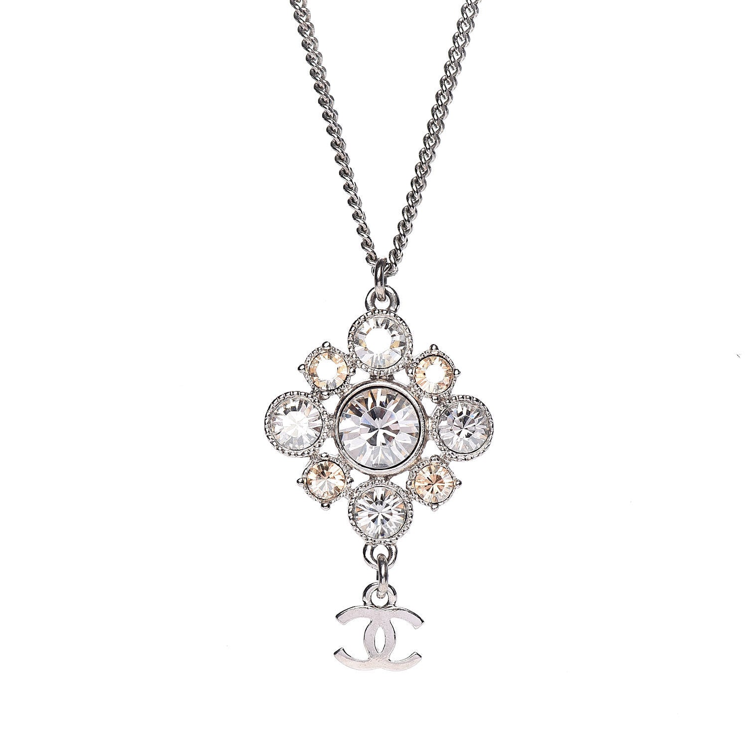 Chanel Crystal CC Drop Pendant Necklace Silver 4 of 6