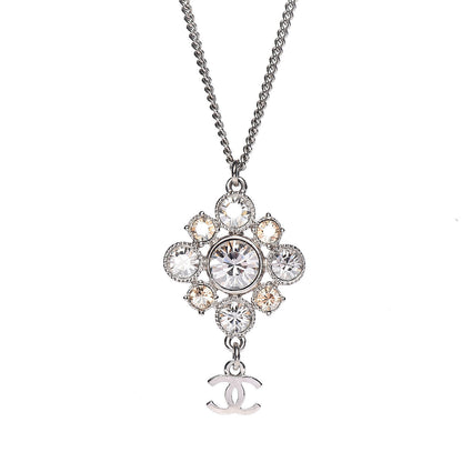 Chanel Crystal CC Drop Pendant Necklace Silver 4 of 6