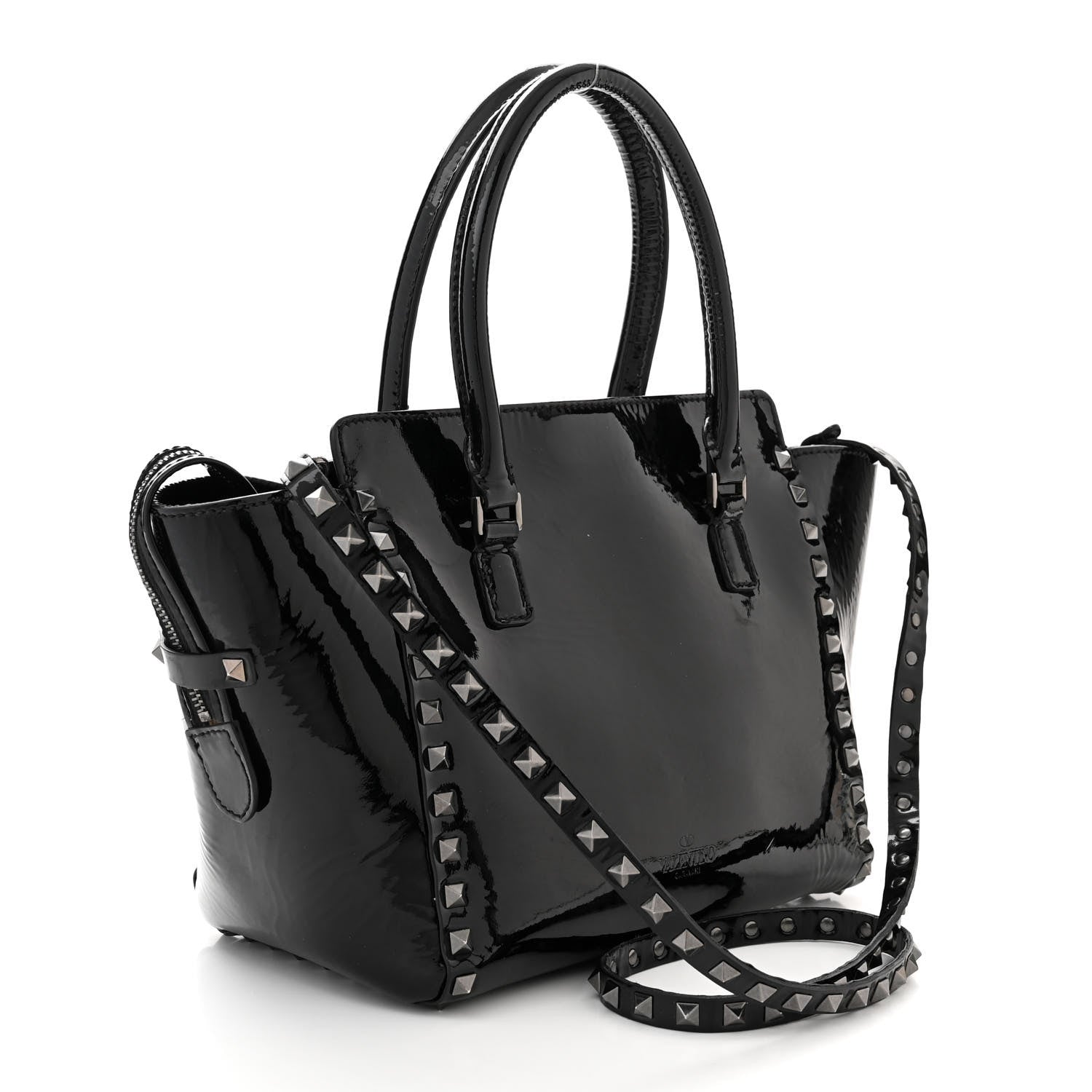 Valentino Garavani Patent Monochrome Small Rockstud Double Handle Tote Black 3 of 11