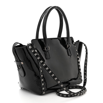 Valentino Garavani Patent Monochrome Small Rockstud Double Handle Tote Black 3 of 11