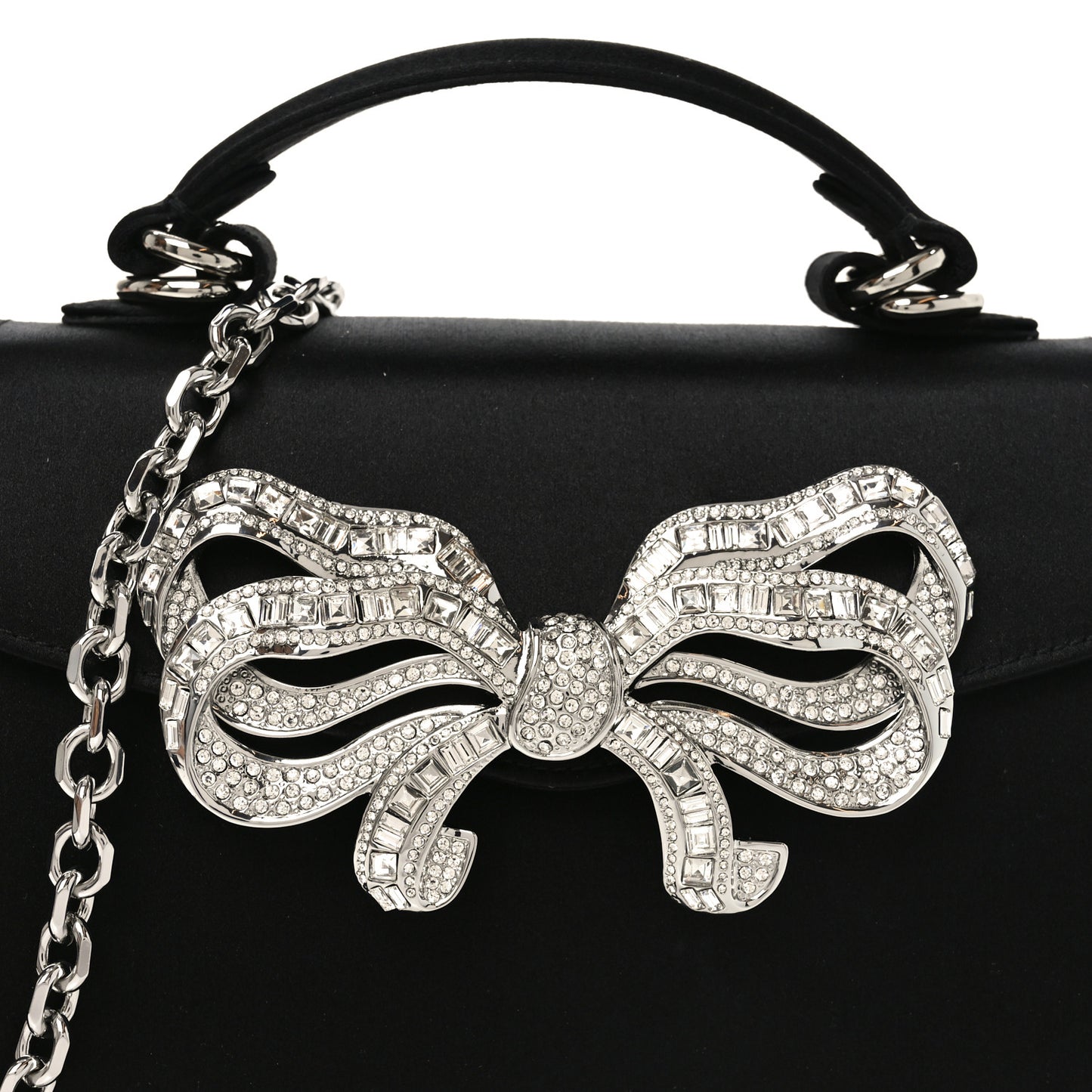 Satin Crystal Bow Top Handle Black
