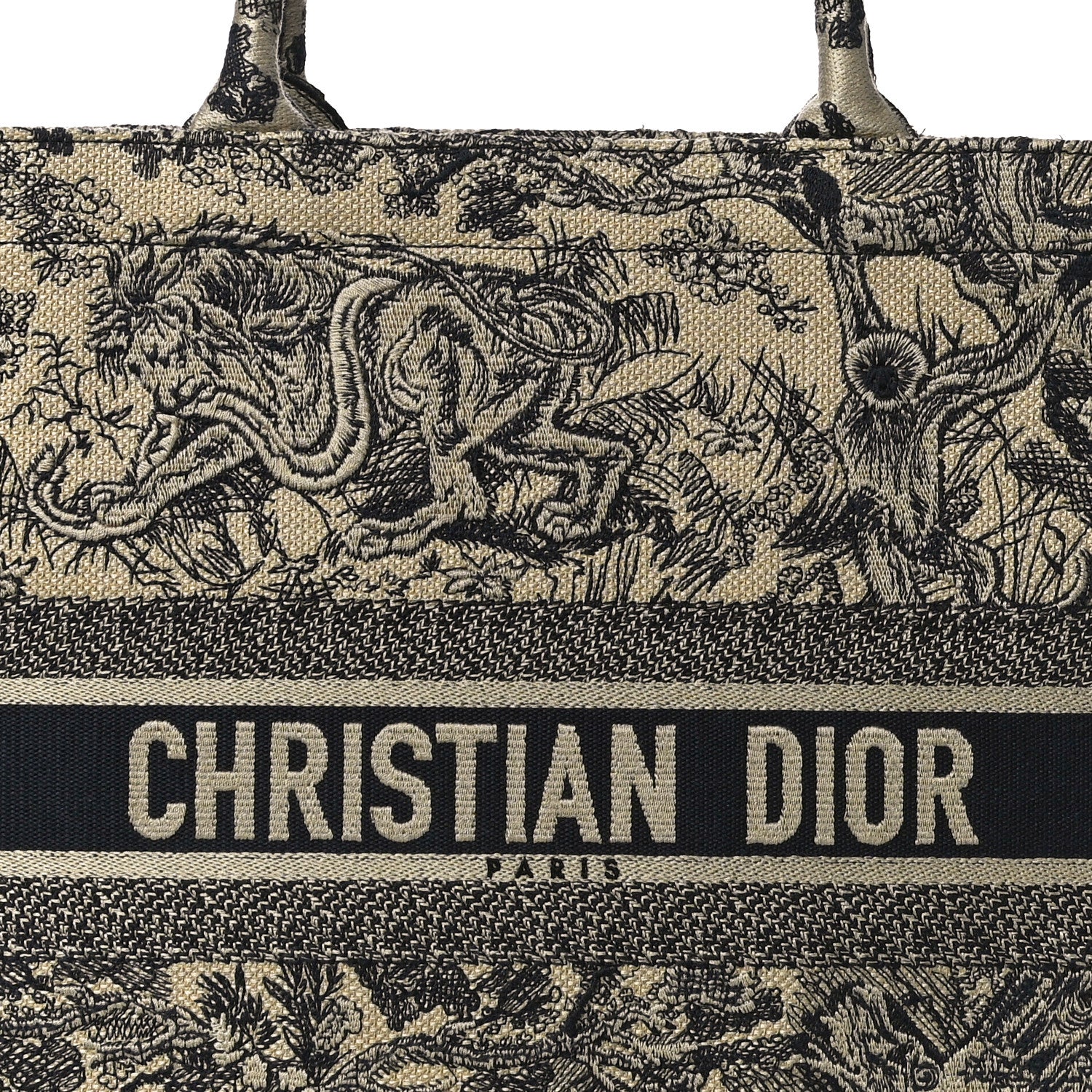 Christian Dior Canvas Embroidered Large Dioriviera Toile De Jouy Book Tote Black 7 of 9