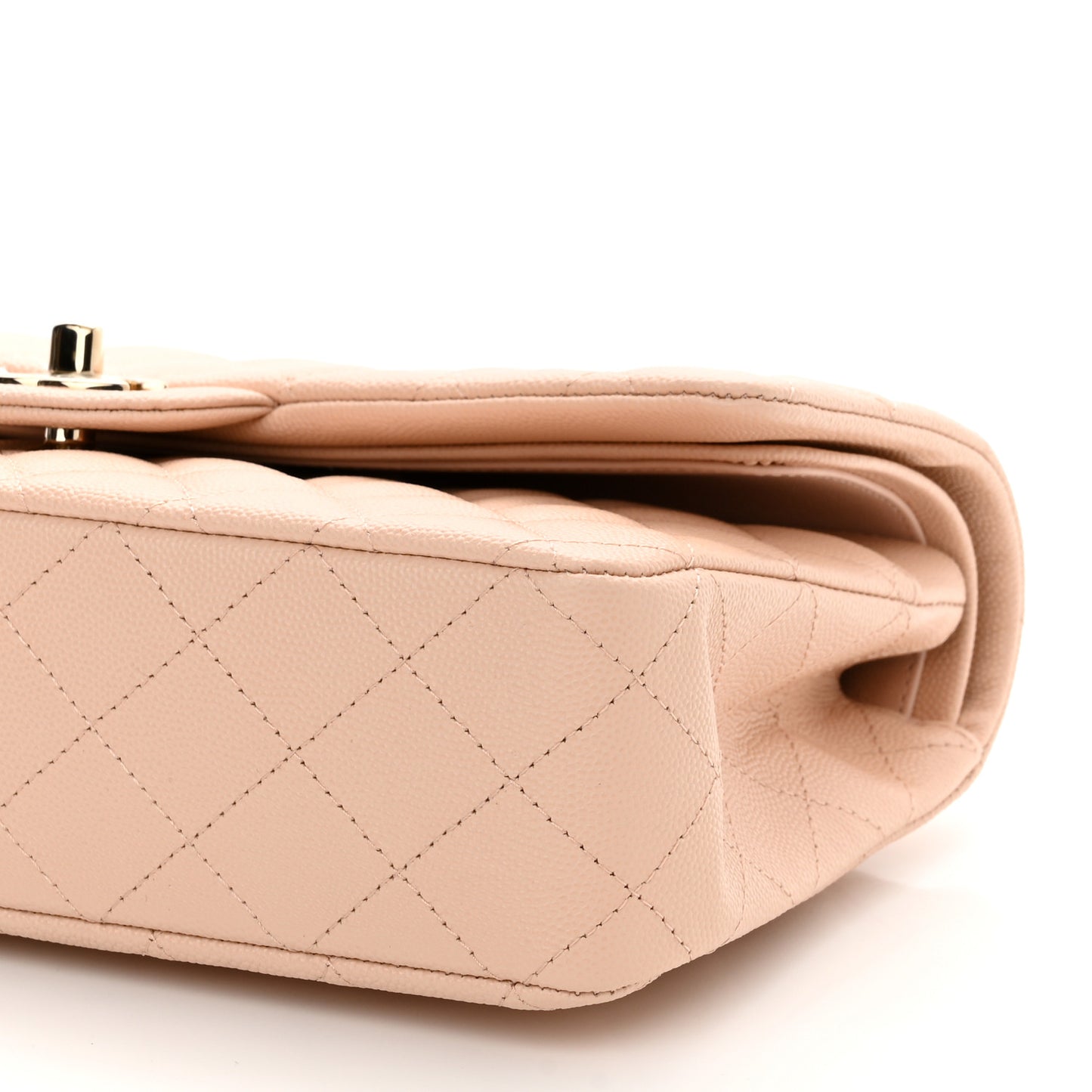 Caviar Quilted Medium Double Flap Light Beige