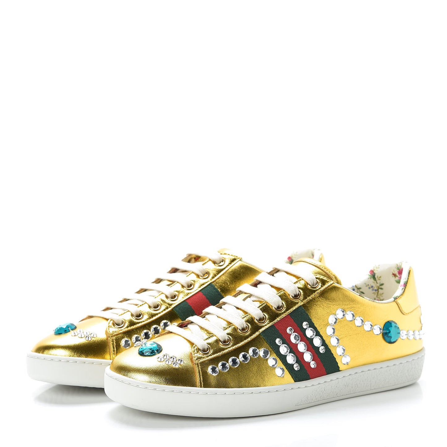 Metallic Nappa Crystal Web Womens Ace Sneakers 38 Oro Vecchio