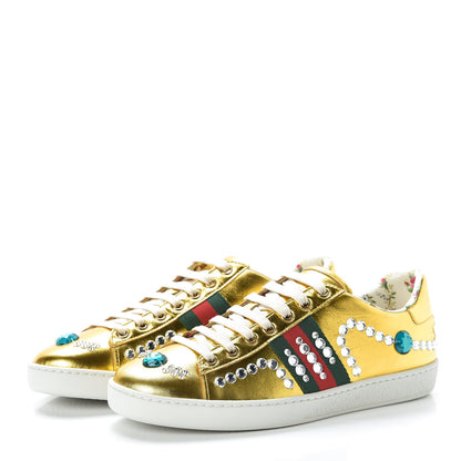 Gucci Metallic Nappa Crystal Web Womens Ace Sneakers 38 Oro Vecchio 3 of 8
