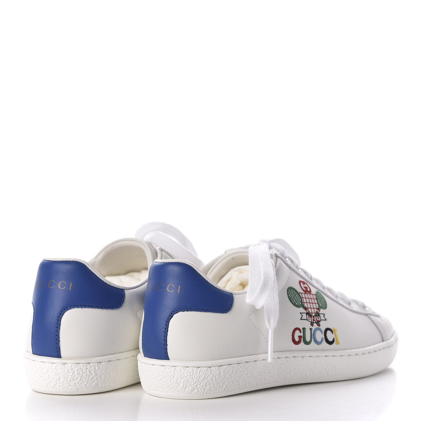 Calfskin Miro Soft Tennis Embroidered Womens Ace Sneakers 35 White Rio Blue