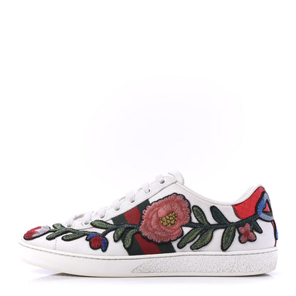 Gucci Calfskin Web Floral Embroidered Womens Ace Sneakers 36 White 1 of 10
