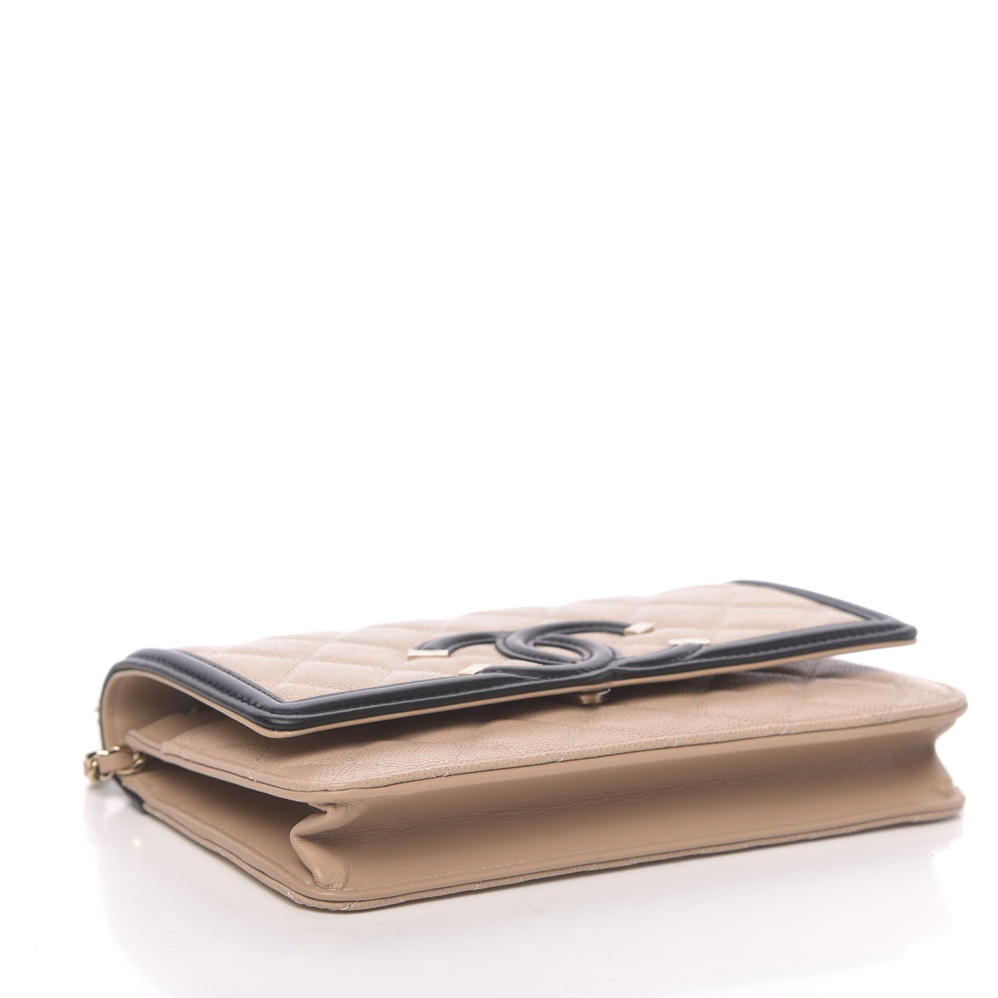Caviar Quilted CC Filigree Wallet On Chain WOC Beige Black