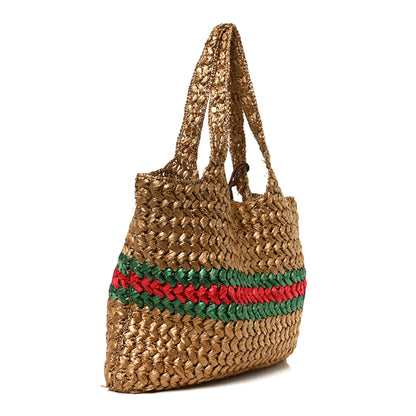 Gucci Raffia Effect Interlocking G Tote Bag Brown 3 of 11