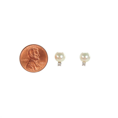Mikimoto 18K White Gold Diamond 7mm Pearl Stud Earrings 2 of 6