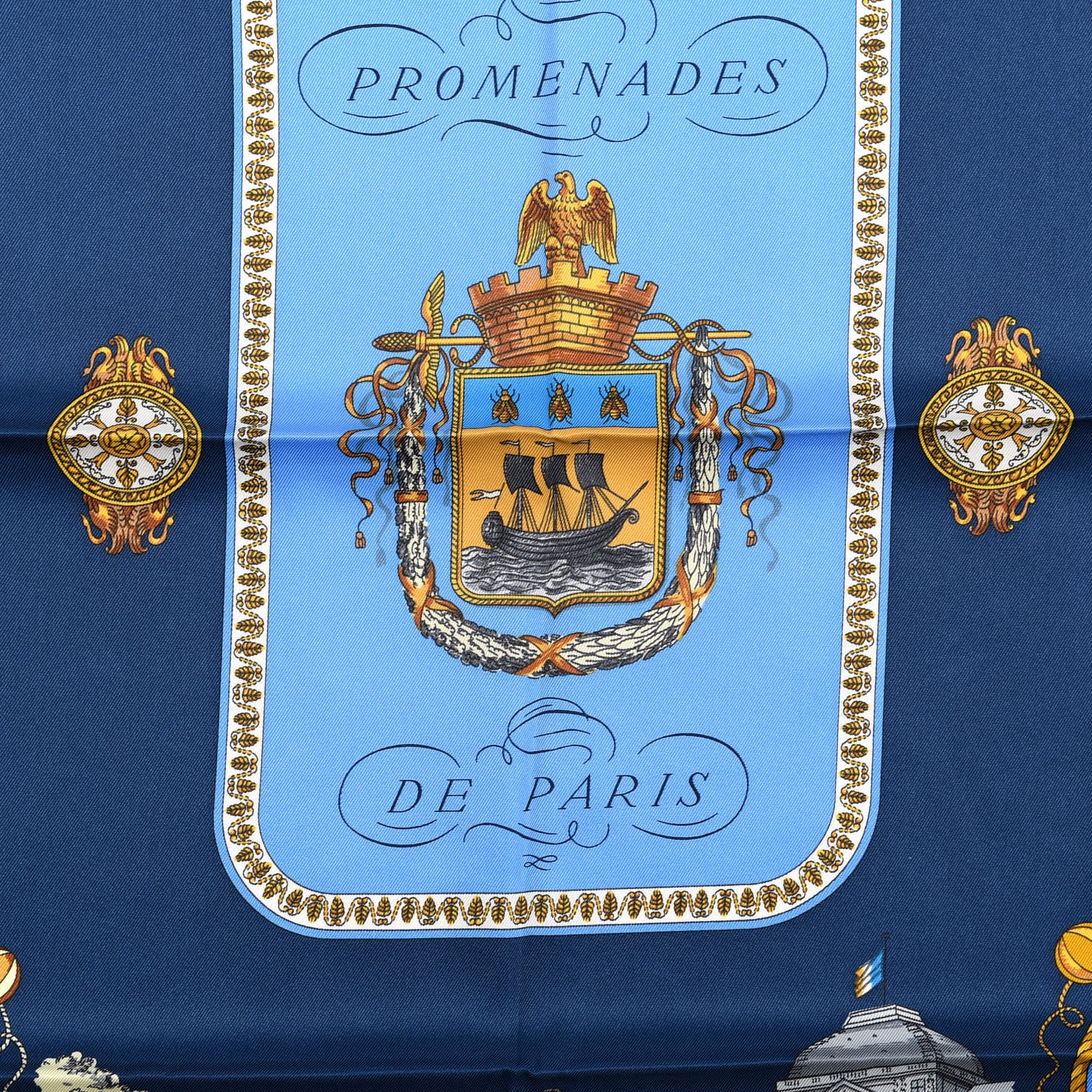 Hermes Silk Promenades de Paris Scarf 70 Black Marine Bleu 3 of 3