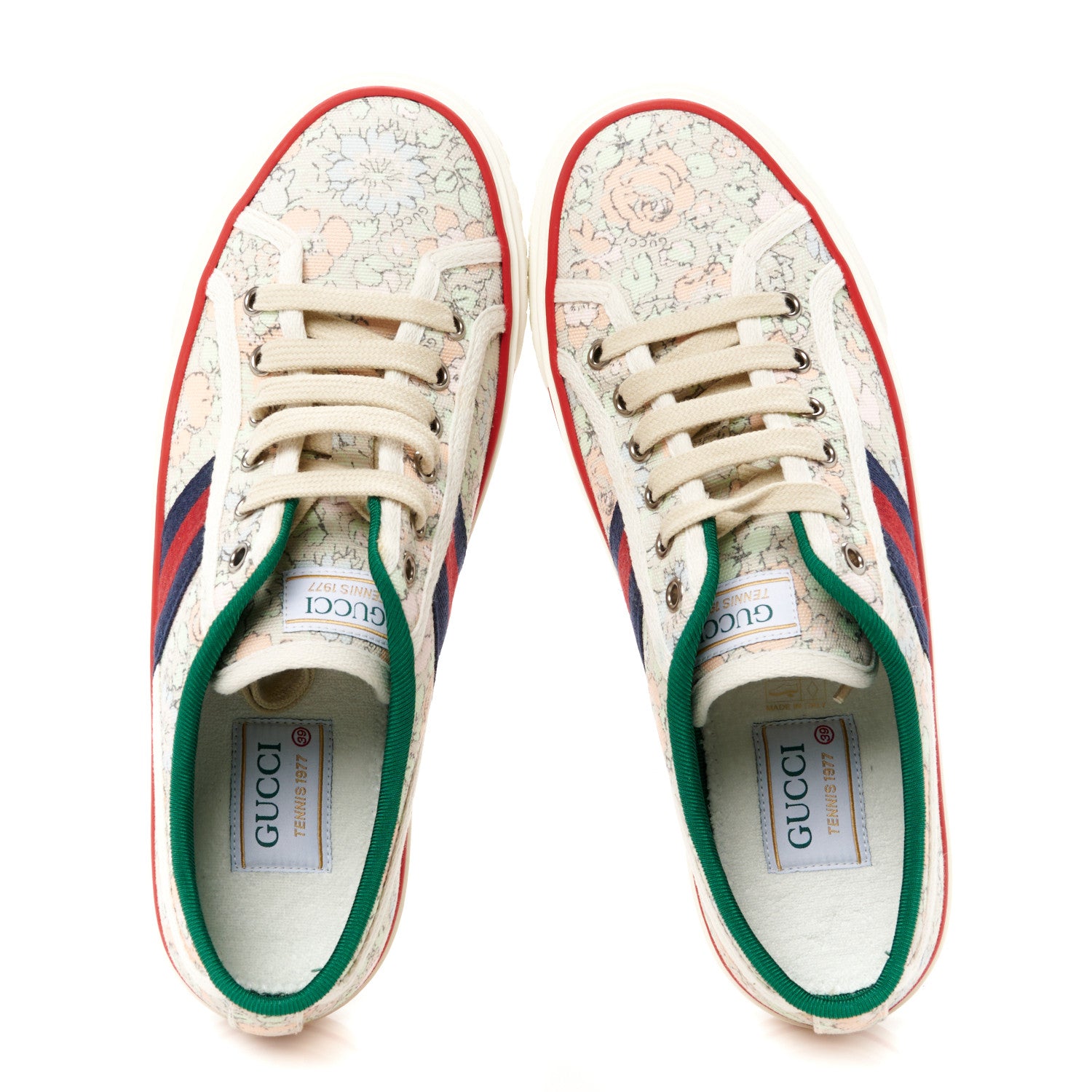 Gucci X LIBERTY OF LONDON Canvas Web Tracy Print Womens 1977 Tennis Sneakers 39 Mint Peach Mystic White 3 of 9