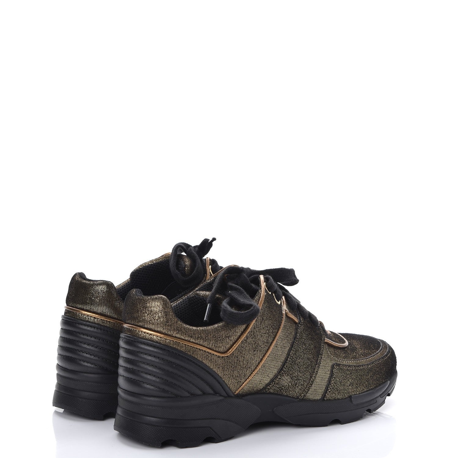 Chanel Metallic Fabric Calfskin Womens CC Sneakers 36 Golden Brown 4 of 9