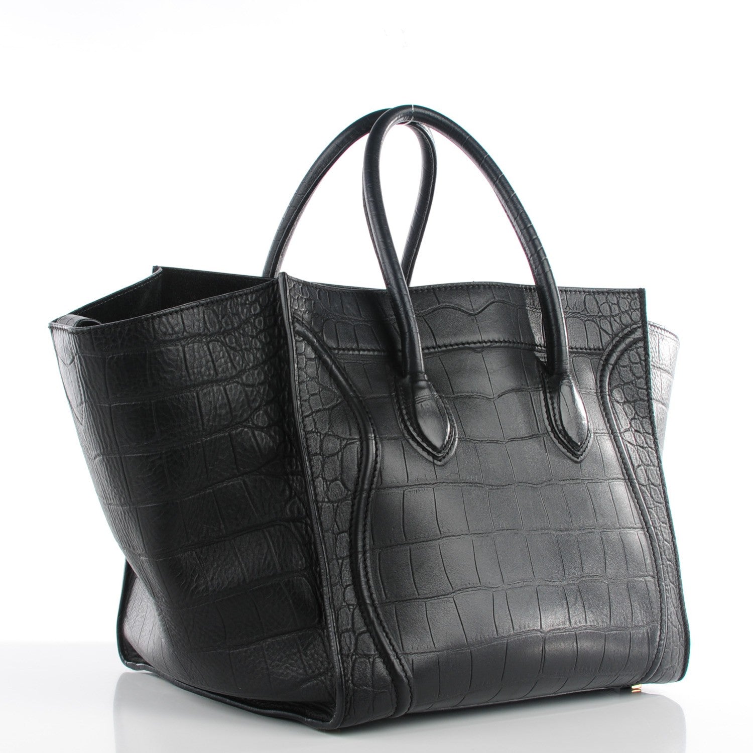 Celine Crocodile Embossed Calfskin Medium Phantom Luggage Black 3 of 8