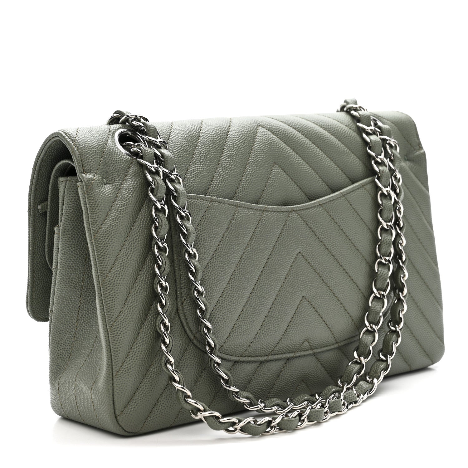 Chanel Caviar Chevron Quilted Medium Double Flap  Green 3 of 10