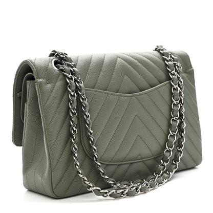 Chanel Caviar Chevron Quilted Medium Double Flap  Green 3 of 10