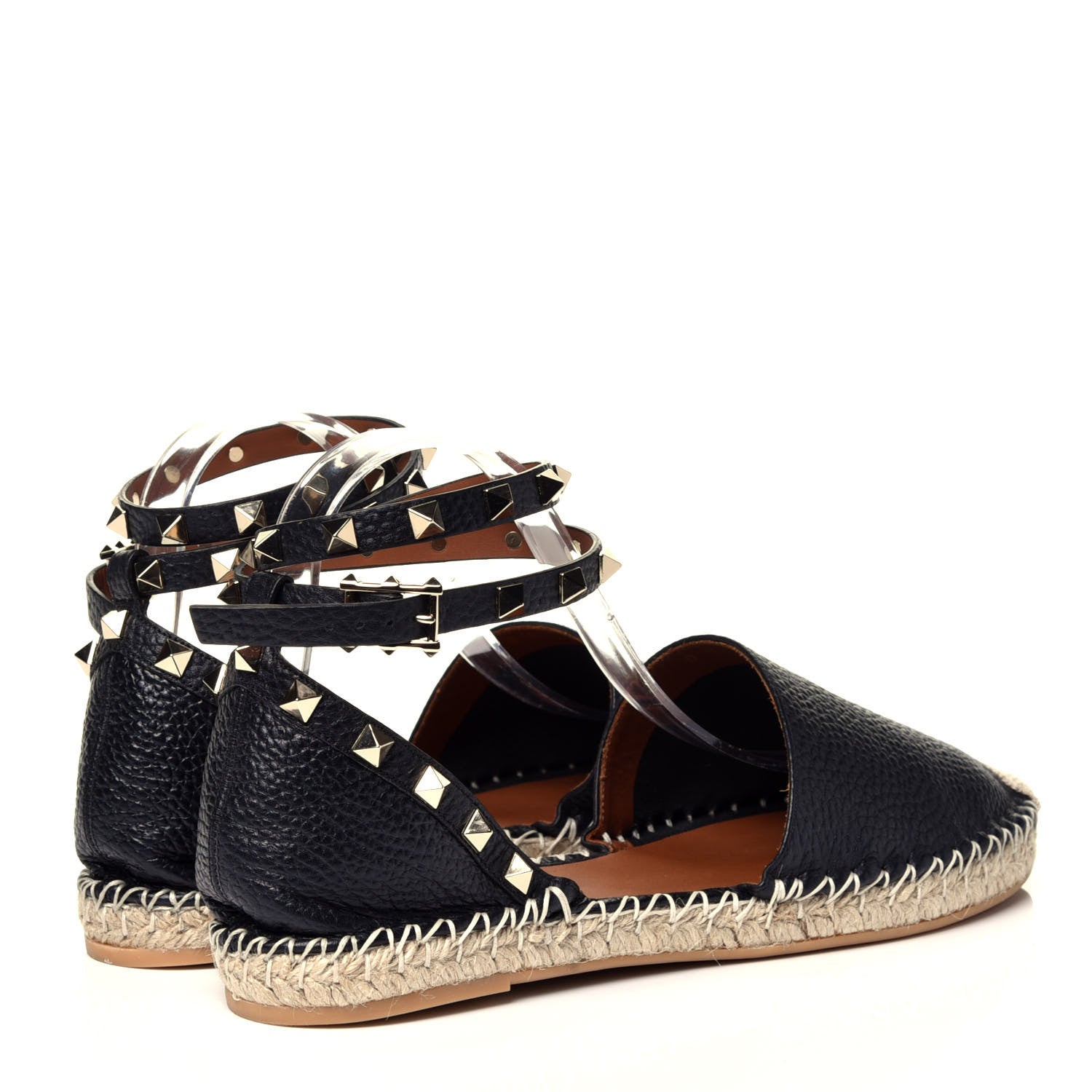 Valentino Garavani Grained Calfskin Rockstud Ankle Wrap Espadrille 20mm Flats 40 Black Light Cuir Natural 4 of 10