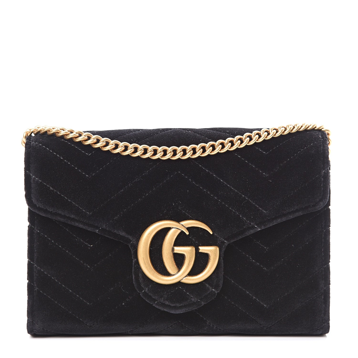 Gucci Velvet Matelasse GG Marmont Chain Wallet Black 1 of 10