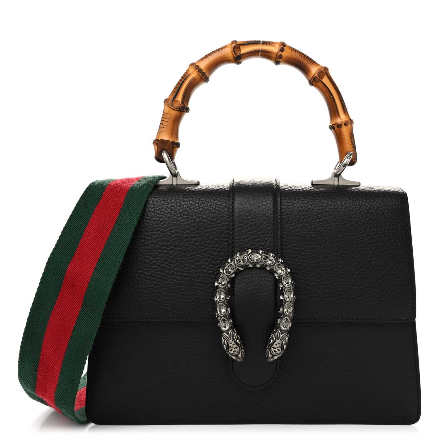 Dollar Calfskin Crystal Web Medium Dionysus Bamboo Top Handle Bag   Black Black Diamond