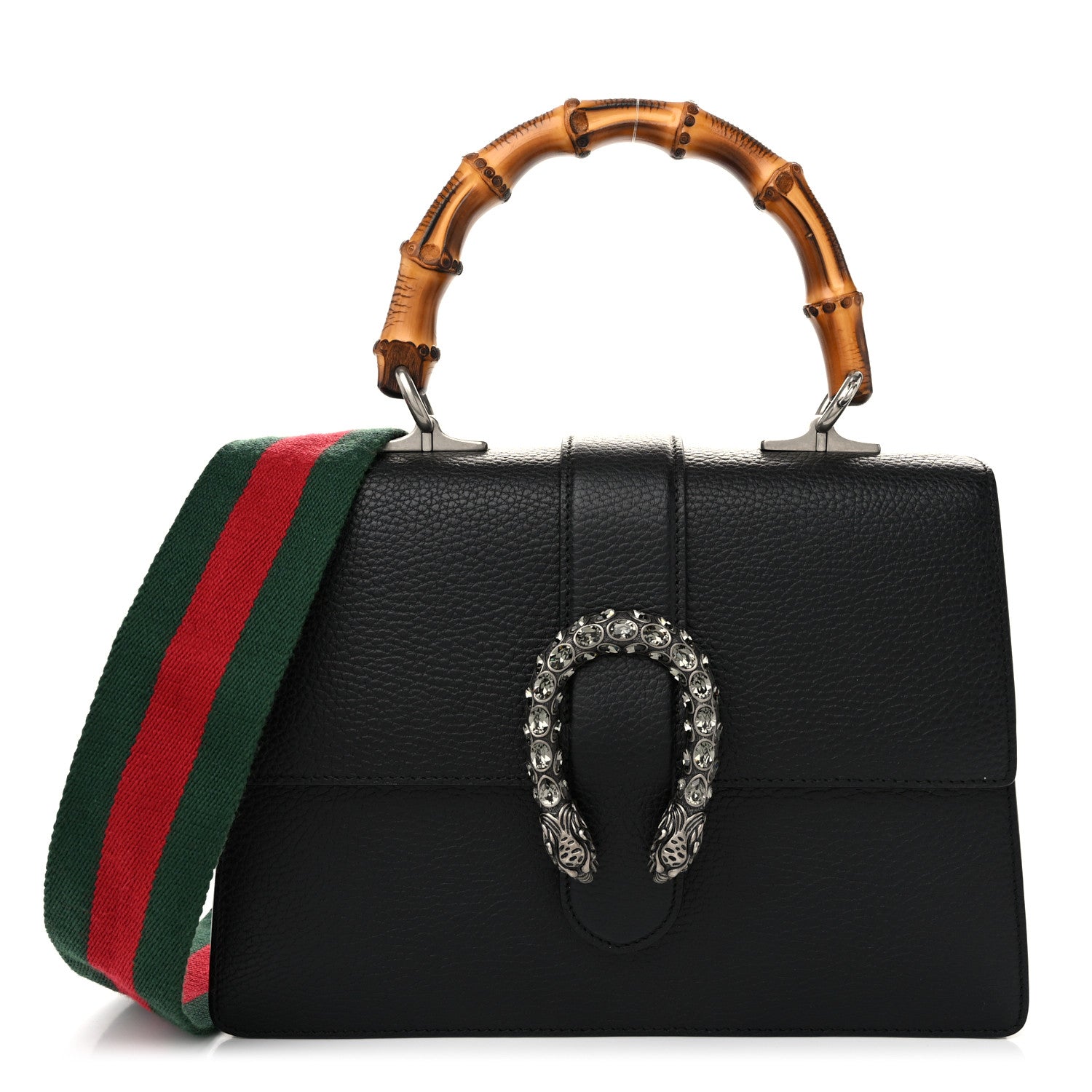 Gucci Dollar Calfskin Crystal Web Medium Dionysus Bamboo Top Handle Bag   Black Black Diamond 1 of 11