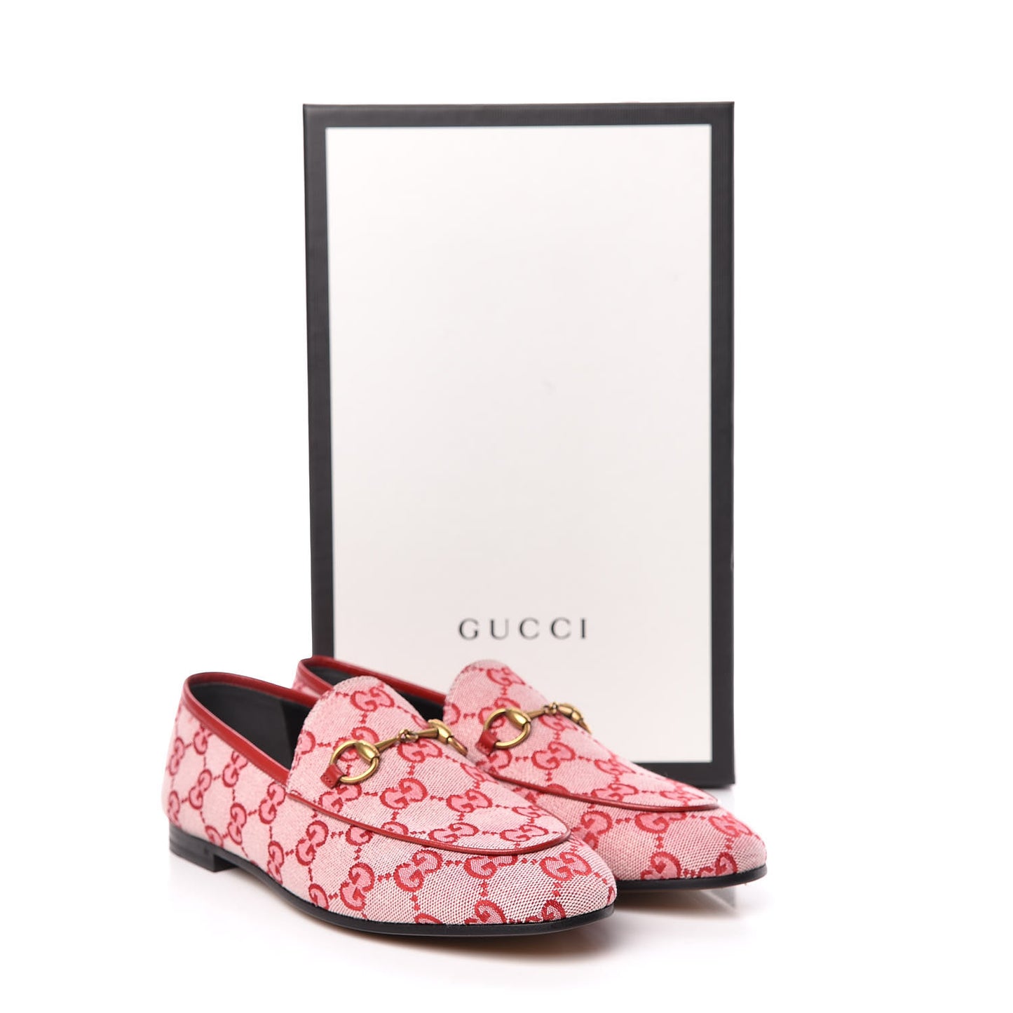 Canvas GG Monogram Horsebit Womens Jordaan Loafers 36.5 Gardenia Hibiscus Red