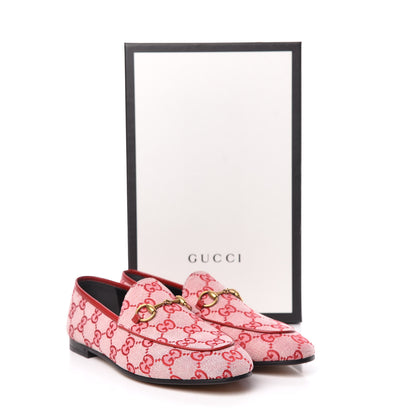 Gucci Canvas GG Monogram Horsebit Womens Jordaan Loafers 36.5 Gardenia Hibiscus Red 9 of 9