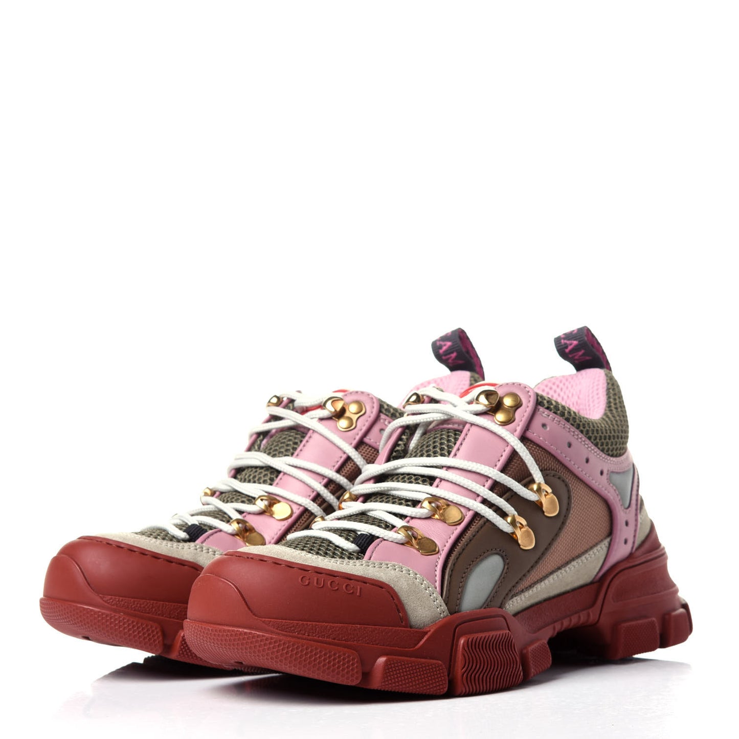 X SEGA Mesh Canvas Calfskin Womens Flashtrek Sneakers 36 Military Oatmeal Carmine Rose Ardesia