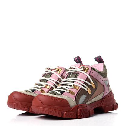 Gucci X SEGA Mesh Canvas Calfskin Womens Flashtrek Sneakers 36 Military Oatmeal Carmine Rose Ardesia 3 of 10