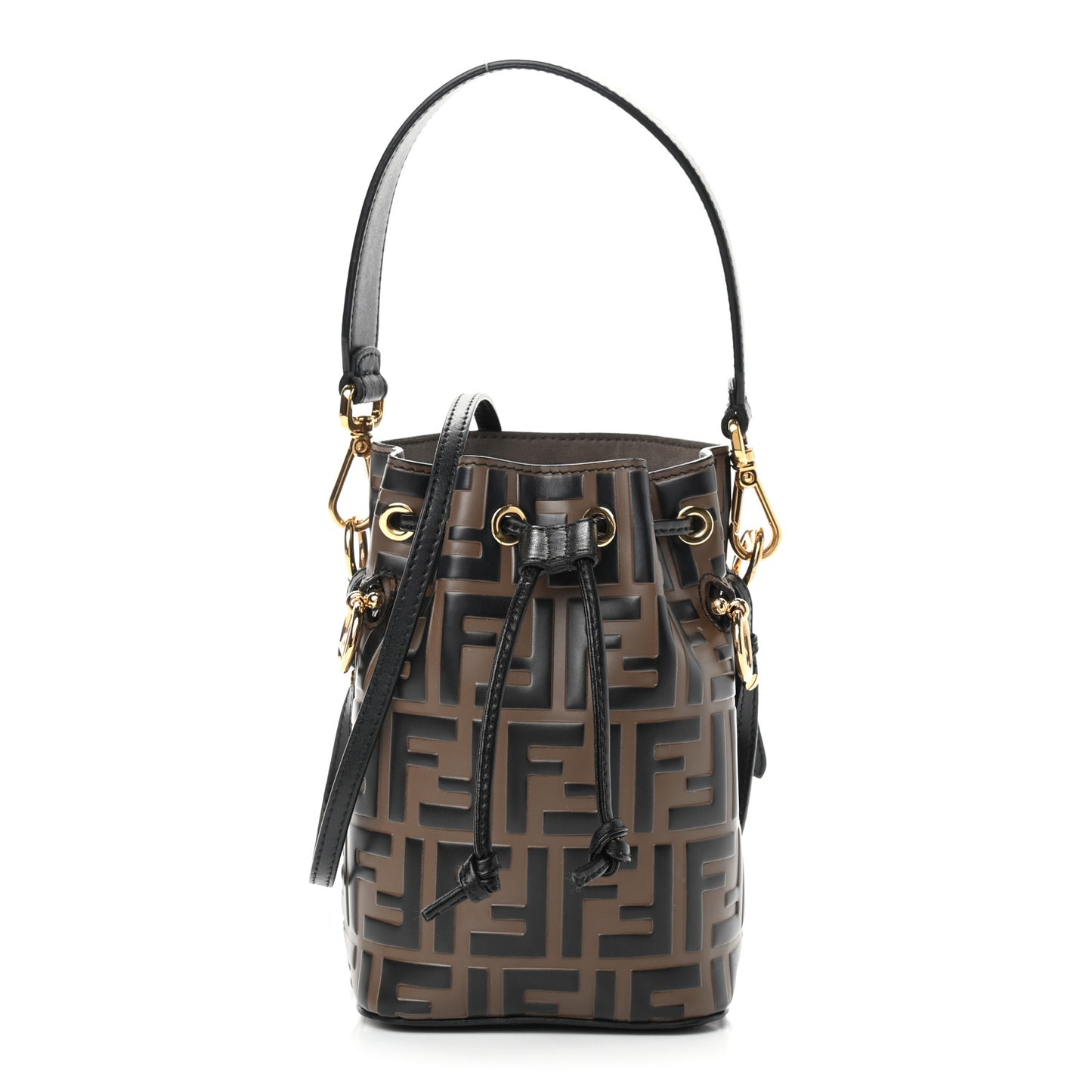 Vitello Liberty F is Fendi Bi-Color FF 1974 Embossed Mini Mon Tresor Bucket Bag Maya Black