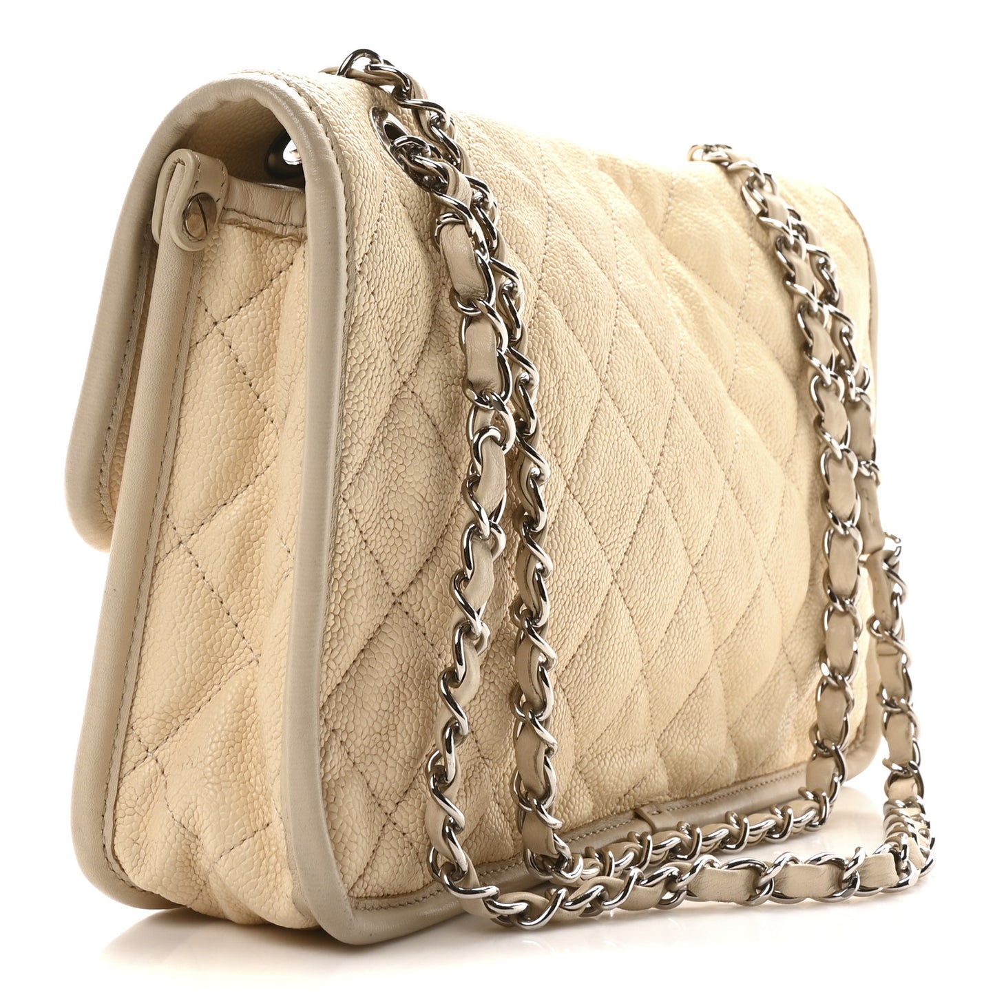 Caviar Quilted Medium French Riviera Flap Beige