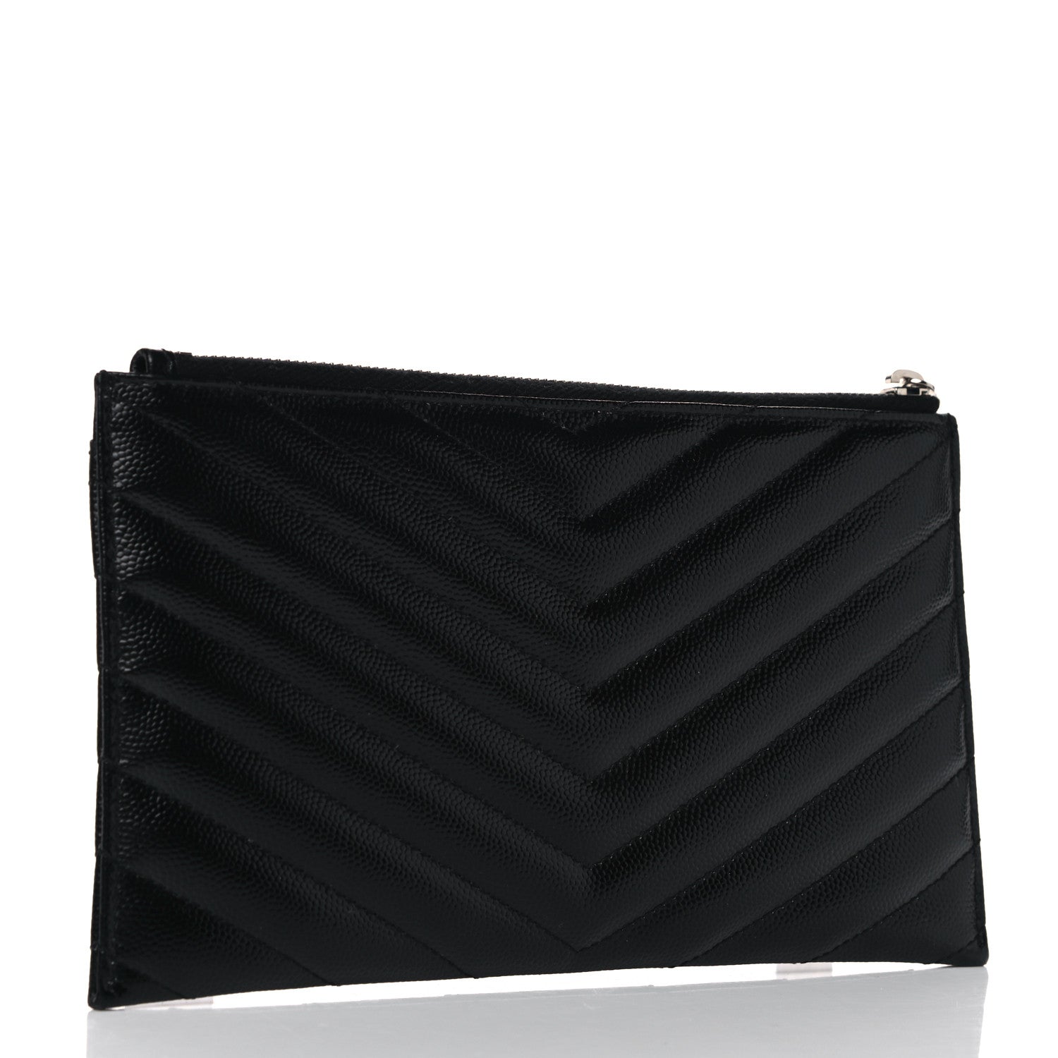 Saint Laurent Grain De Poudre Chevron Monogram Bill Pouch Black 3 of 10