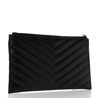 Saint Laurent Grain De Poudre Chevron Monogram Bill Pouch Black 3 of 10