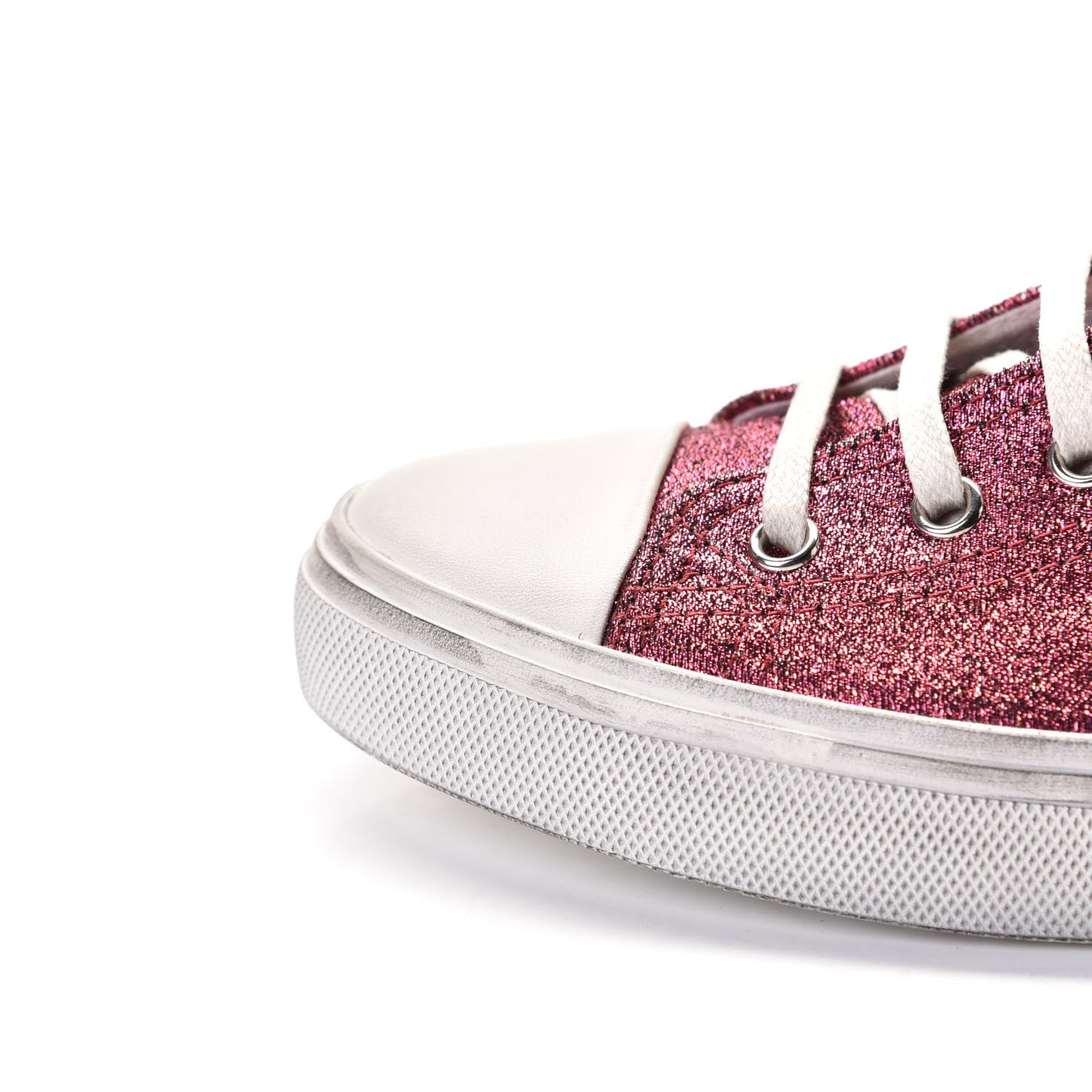 Saint Laurent Rubber Glitter Bedford Hightop Sneakers 37.5 Pink White 3 of 12