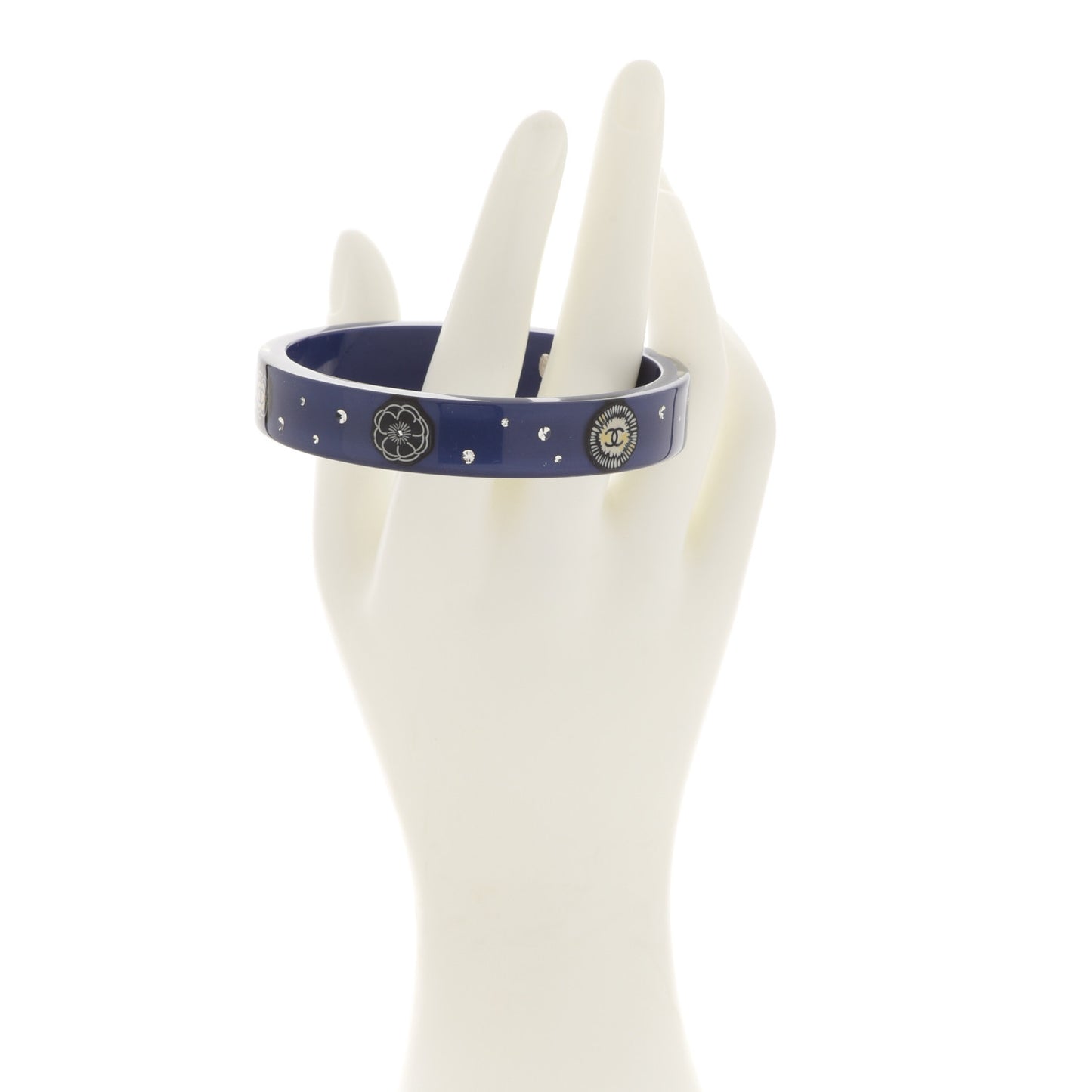 Resin Crystal CC Camellia Bangle Bracelet Blue