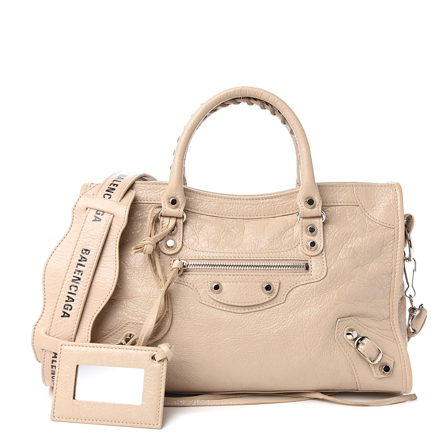 Balenciaga Agneau Classic Silver Hardware S City Logo Strap Light Beige Black 1 of 9