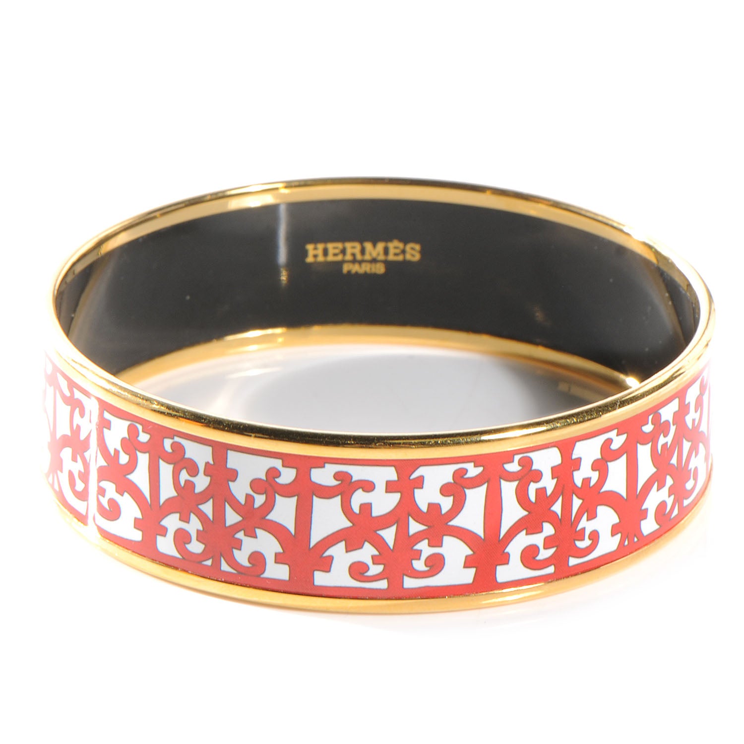 Hermes Enamel Printed Wide Balcons du Guadalquivir Bracelet 65 Red 1 of 5