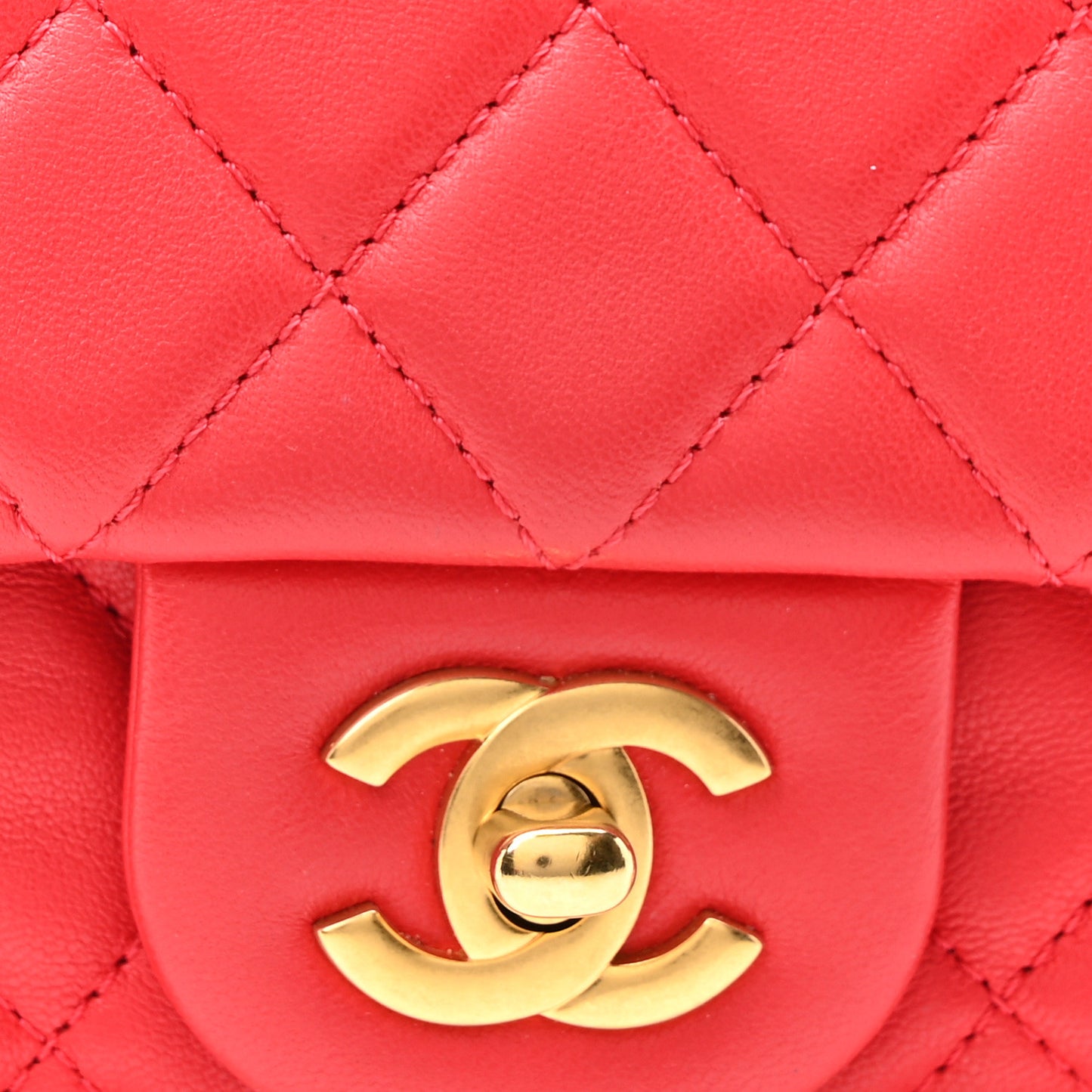 Lambskin Quilted Mini Rectangular Pearl Crush Flap Red