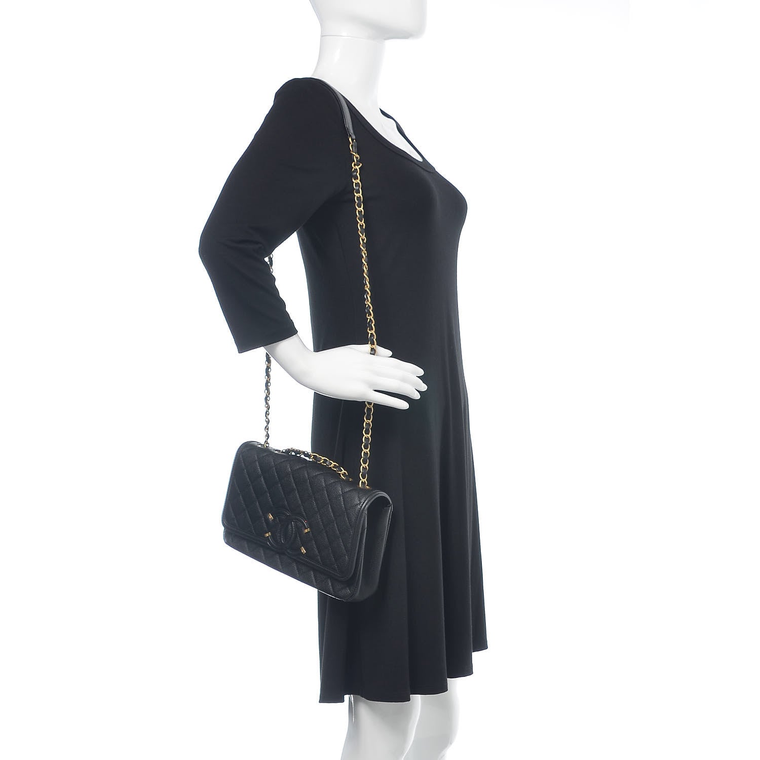 Chanel Caviar Quilted Medium CC Filigree Flap Black 2 of 12