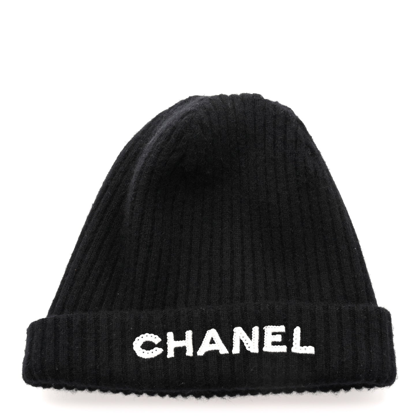 Cashmere Sequins Logo Beanie Hat Black