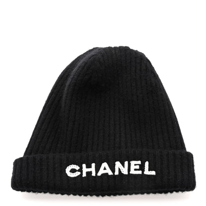Chanel Cashmere Sequins Logo Beanie Hat Black 1 of 5